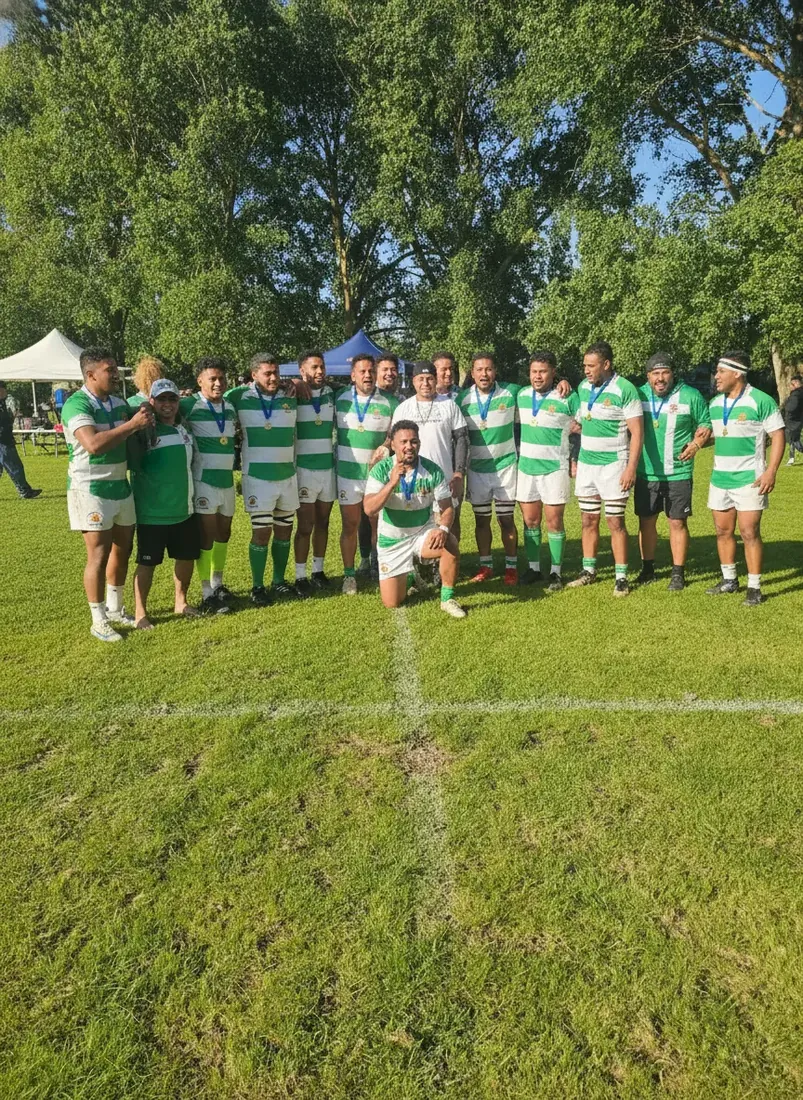 Samoan village teams celebrating a win in the Village League